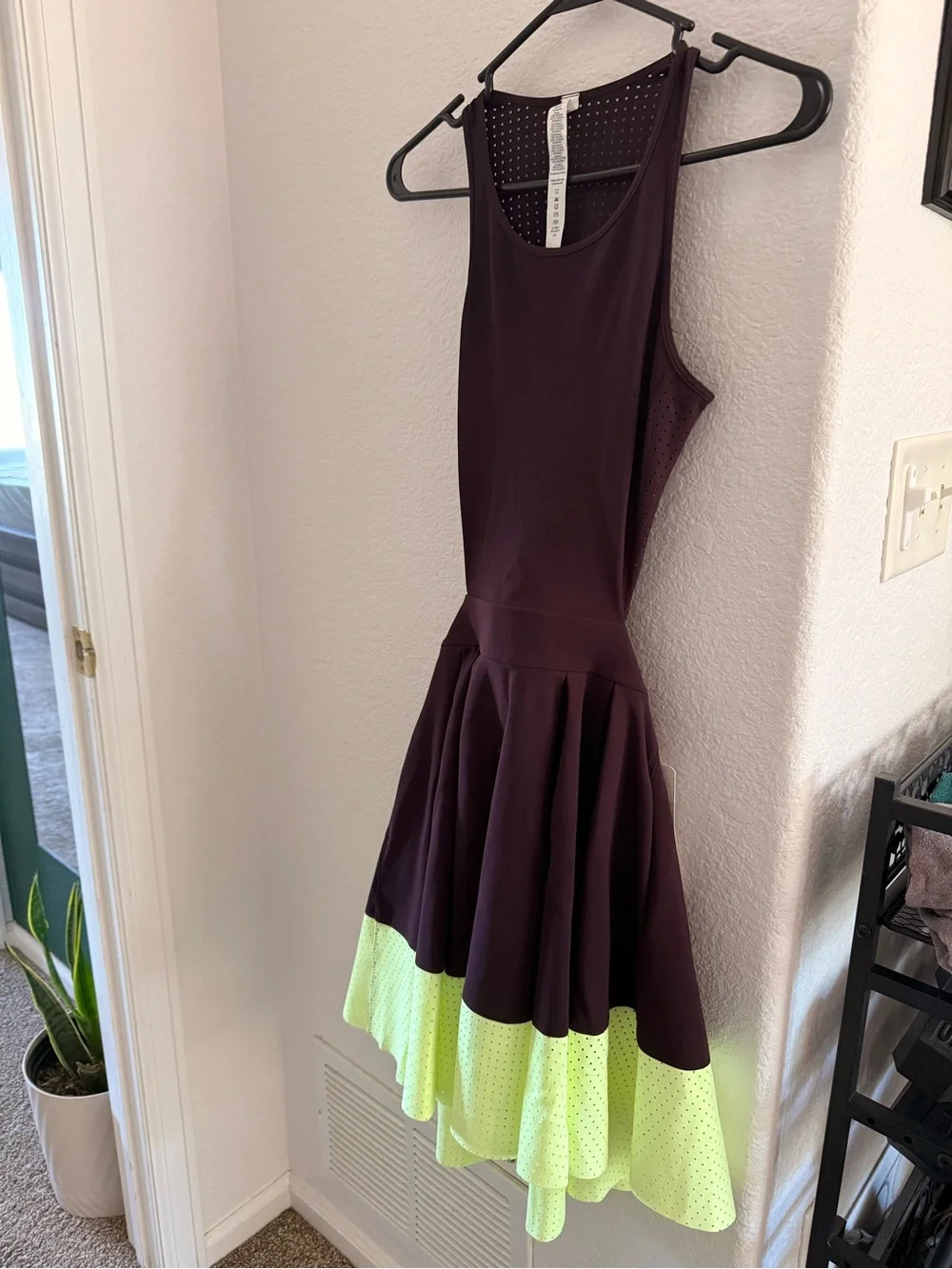 lululemon athletica Sleeveless Fit-and-Flare Dress in Plum and Neon Yellow